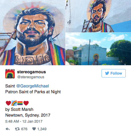 George Michael santo, con popper e canna: il ritratto street art creato a Sidney - Schermata 2017 01 14 alle 12.09.08 - Gay.it