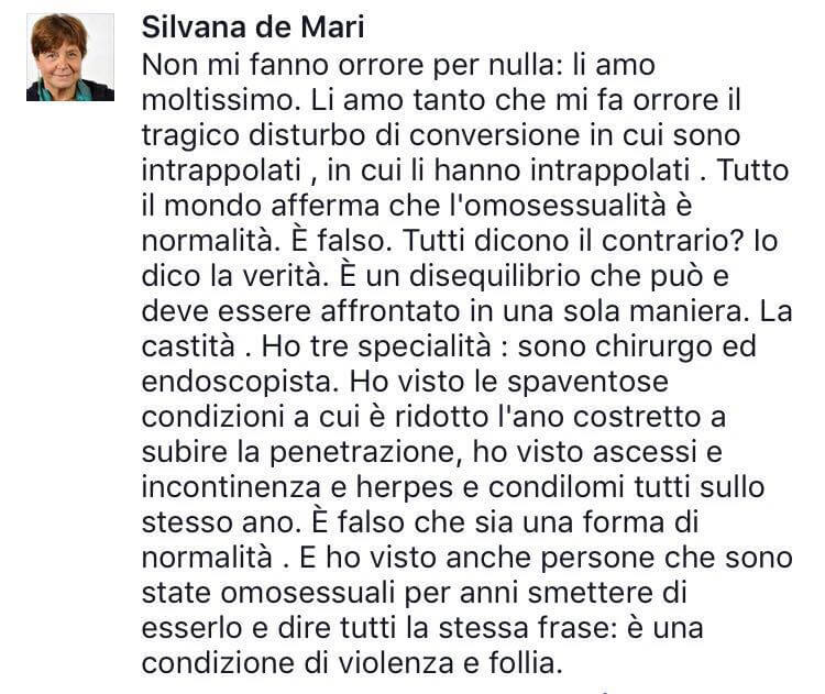 La dottoressa e scrittrice per bambini Silvana de Mari: "L'omosessualità va curata con la castità, mortifica l'ano" - silvana de mari - Gay.it
