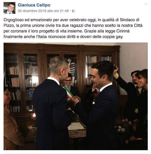 Unioni civili in Calabria, scoppia la polemica a Pizzo. Ecco la risposta epica del sindaco - unioni civili calabria 2 - Gay.it