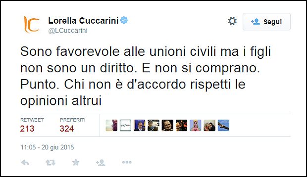 Lorella Cuccarini: "È ora di finirla: io non sono omofoba!" - 1436434038 lorella cuccarini tweet - Gay.it