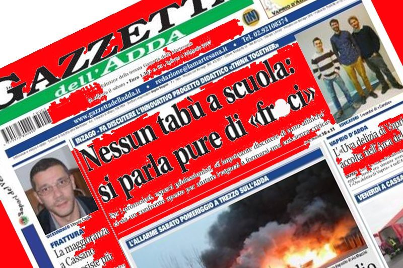 Sulla Gazzetta dell’Adda insulto omofobo in prima pagina