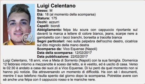 Chi l'ha visto?: scomparso 18enne vittima di omofobia, i suoi aguzzini gli avevano anche spezzato un braccio - Luigi Celentano meta di sorrento scomparso - Gay.it