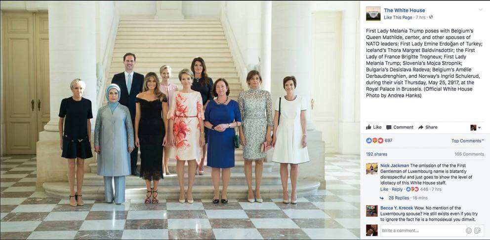 La Casa Bianca fa sparire il marito del premier del Lussemburgo dalla foto con le first lady - 1361 MGZOOM - Gay.it