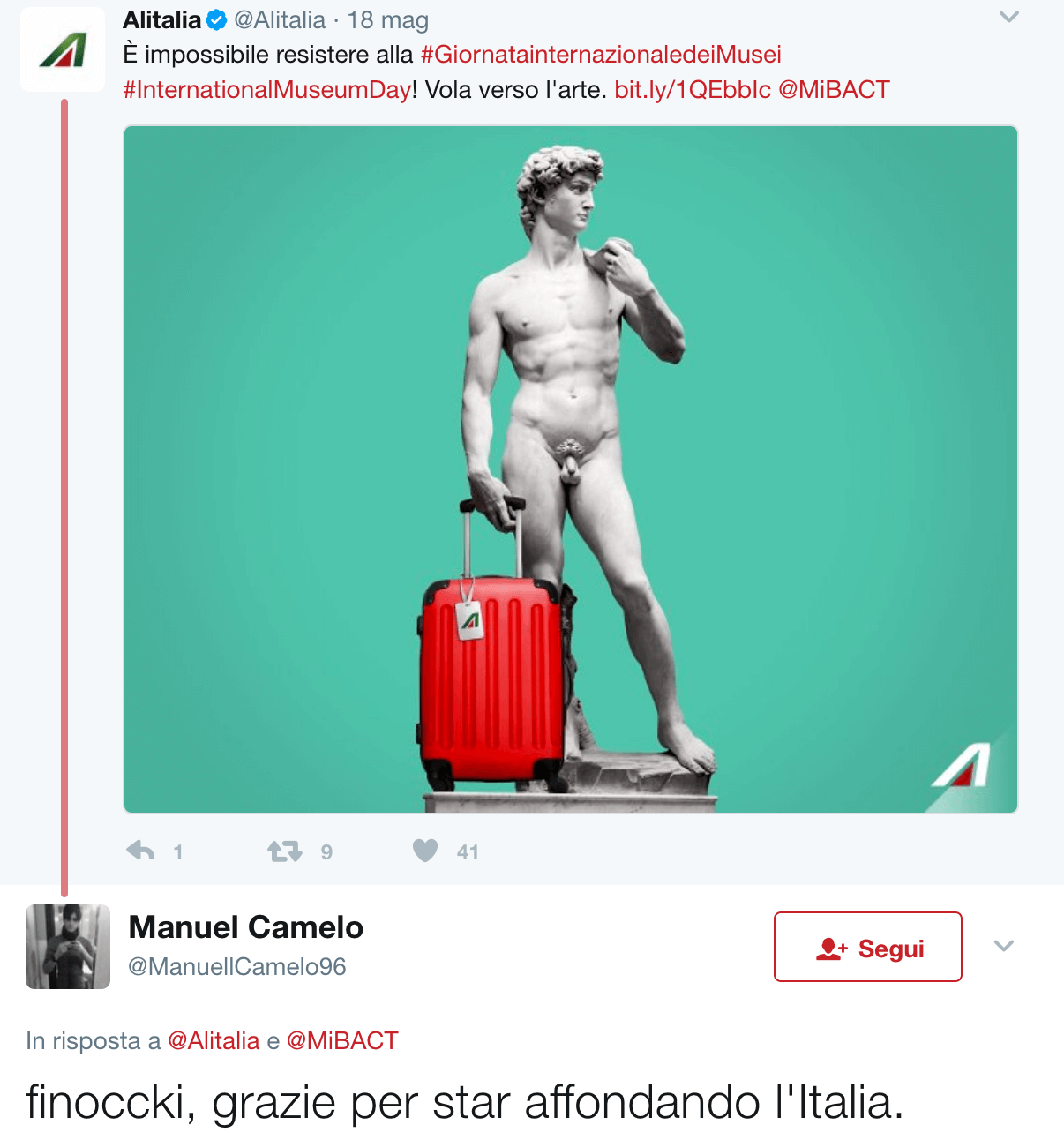 Alitalia, epica risposta ad un omofobo su Twitter - Schermata 2017 05 21 alle 10.48.28 - Gay.it
