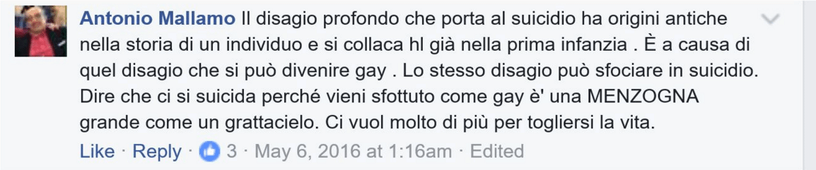 Lo psicologo che teorizza su Facebook: "L'omosessualità nasce da un disagio mentale che può portare anche al suicidio" - Schermata 2017 05 29 alle 15.14.16 - Gay.it