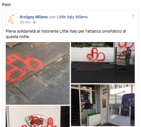 La pizzeria LGBT friendly di Milano Little Italy vittima di attacco omofobico - Schermata 2017 07 25 alle 16.17.31 - Gay.it