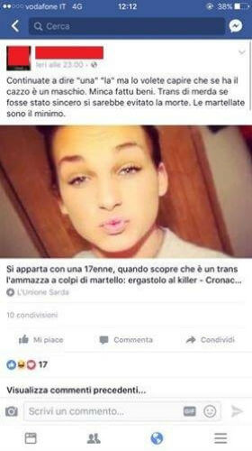 Studente cagliaritano su Facebook: "Trans di merda, martellate meritate". Chiesta l'esclusione dall'università - casteddu studente 1 - Gay.it