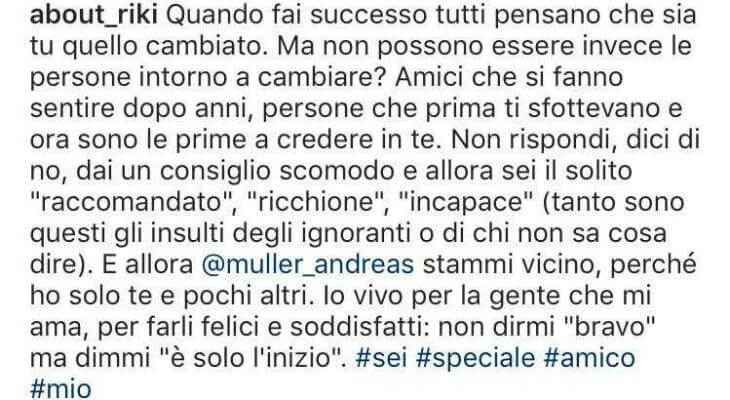 Riki di Amici di Maria De Filippi: "I miei vecchi amici mi chiamano ricc***ne" - riky marcuzzo ricchione - Gay.it