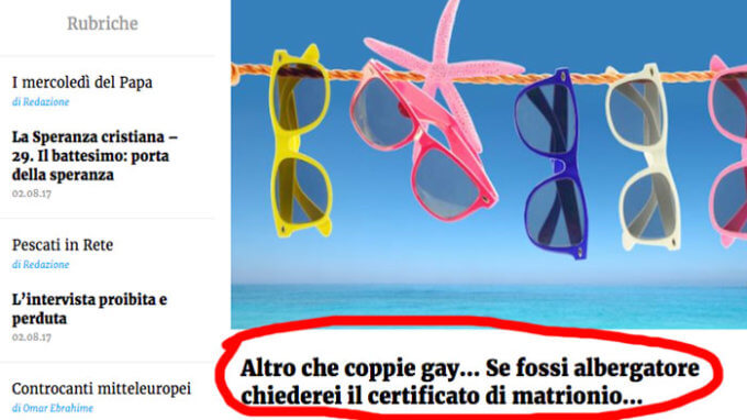 Camere doppie in hotel solo con certificato di matrimonio etero: la proposta shock della stampa cattolica - controgay - Gay.it