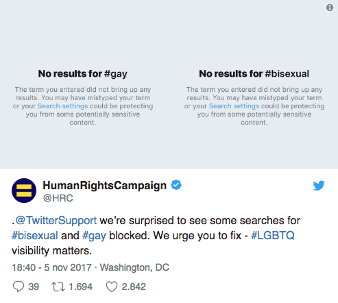 Twitter blocca le ricerche su #gay e #lesbian: scoppia la polemica - Schermata 2017 11 07 alle 10.34.50 - Gay.it