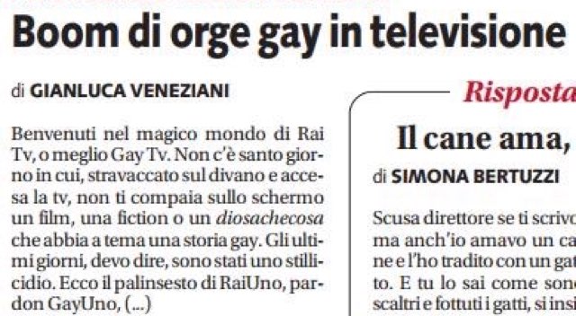 Libero attacca, 'è Rai Gay, boom di orge gay in televisione' - libero omofobia 2 - Gay.it