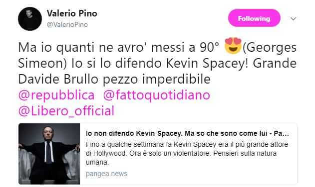 Valerio Pino e il bacio con Kevin Spacey: "Non mi sono sentito molestato" - valerio pino 1 - Gay.it