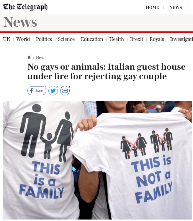 Nasce Gay Friendly Italy, il progetto digitale per rendere l'Italia una destinazione inclusiva - no gay animals telegraph - Gay.it
