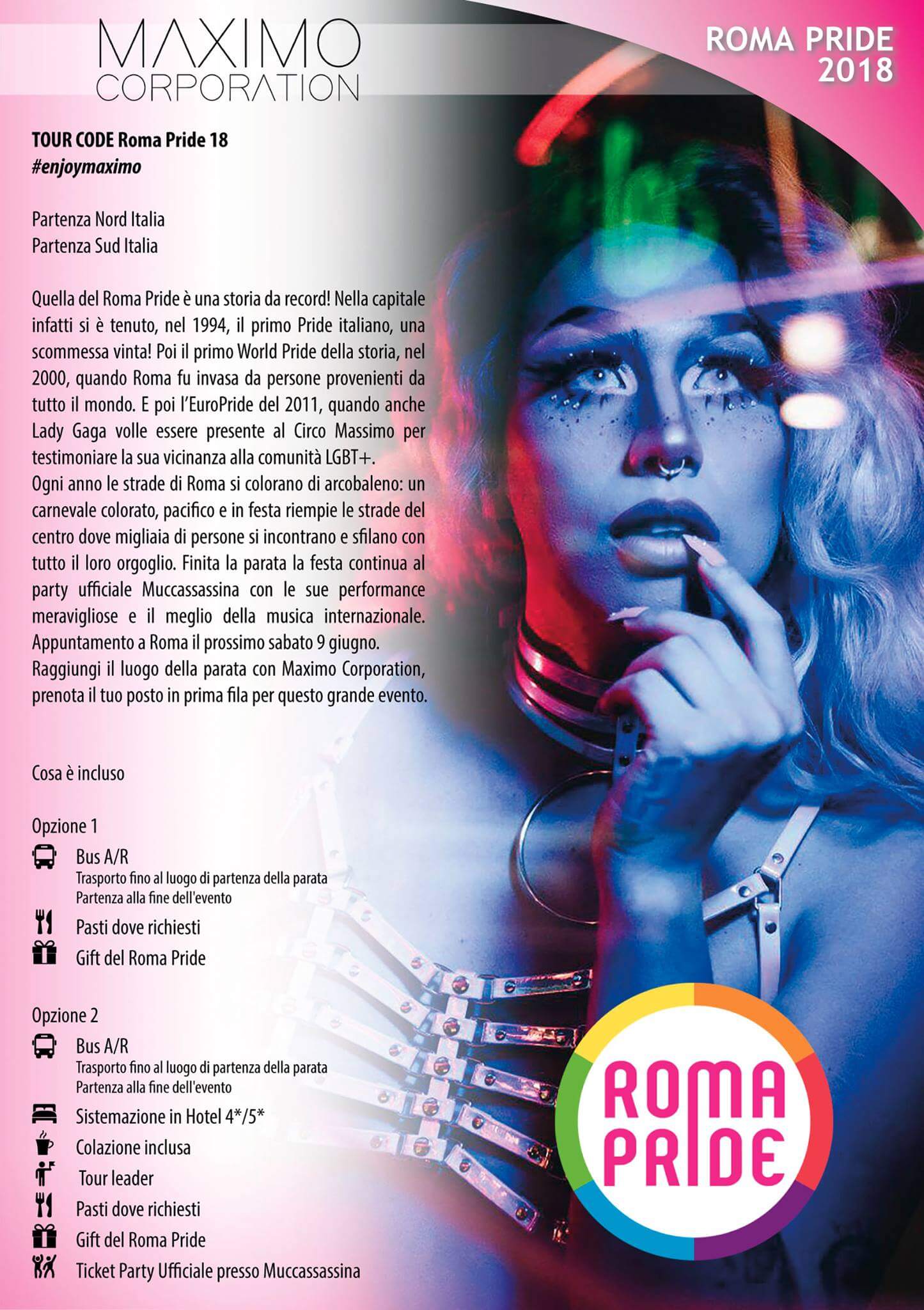 Roma Pride 2018, tornano a sfilare i Vigili del Fuoco - convenzione per pullman da tutta Italia - locandina tour roma pride - Gay.it