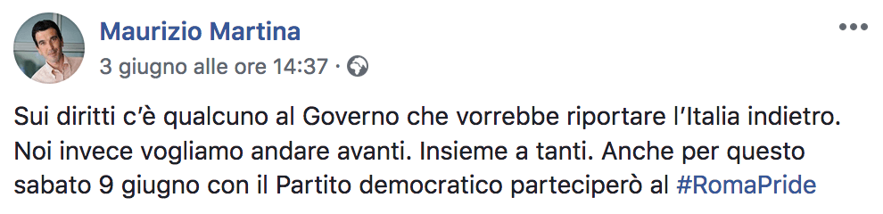 Maurizio Martina, il segretario del Pd parteciperà al Roma Pride 2018 (ma nessuno dice nulla a Dario Nardella) - Schermata 2018 06 06 alle 18.58.35 - Gay.it