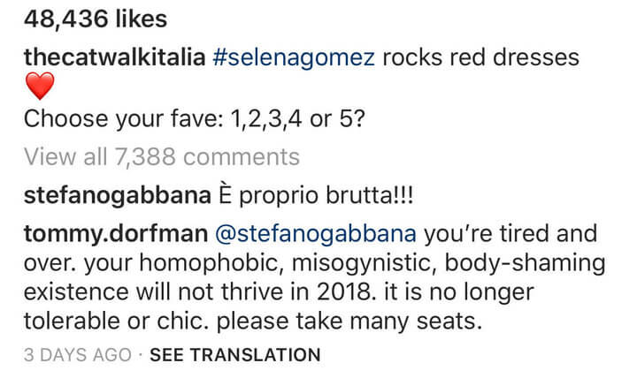 stefano gabbana selena gomez cyberbullismo