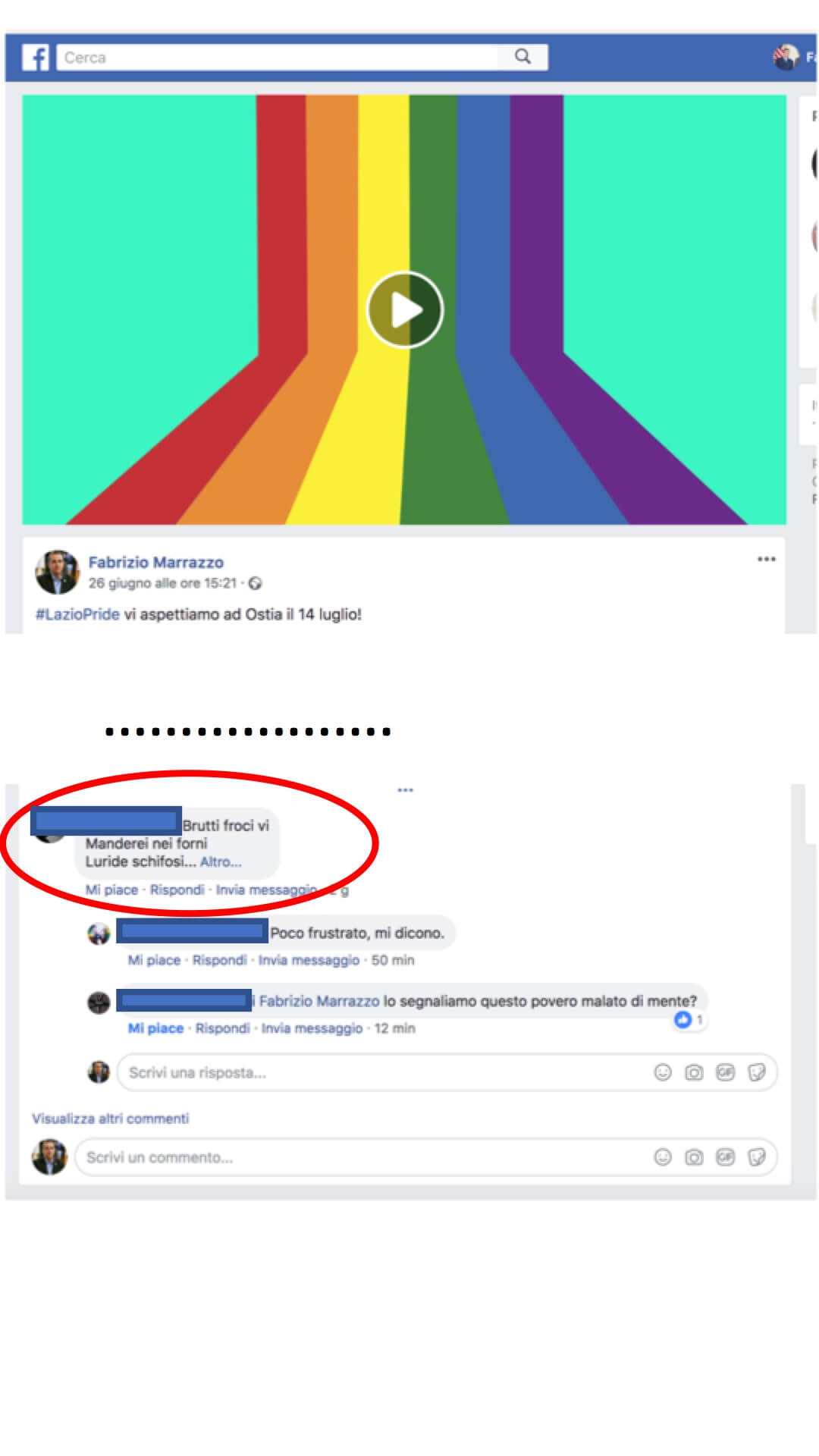 Lazio Pride 2018, minacce omofobe sui social: 'brutti fr*ci, vi manderemo nei forni' - Scaled Image 23 - Gay.it