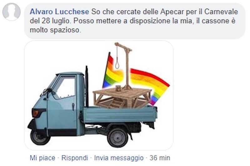 Molise Pride, ancora minacce con un cappio: ‘c’è molto spazio nel cassone per i fro*i’