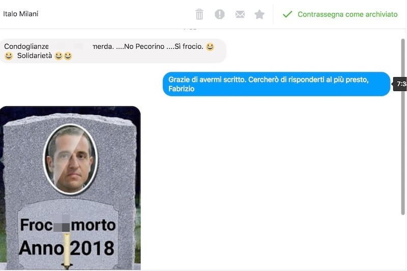 Fabrizio Marrazzo, nuove minacce omofobe: ‘froc*o morto’