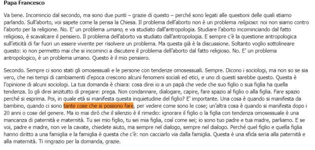 Il Vaticano ha rimosso la frase del Papa sui bambini gay da portare dallo psichiatra - dims - Gay.it