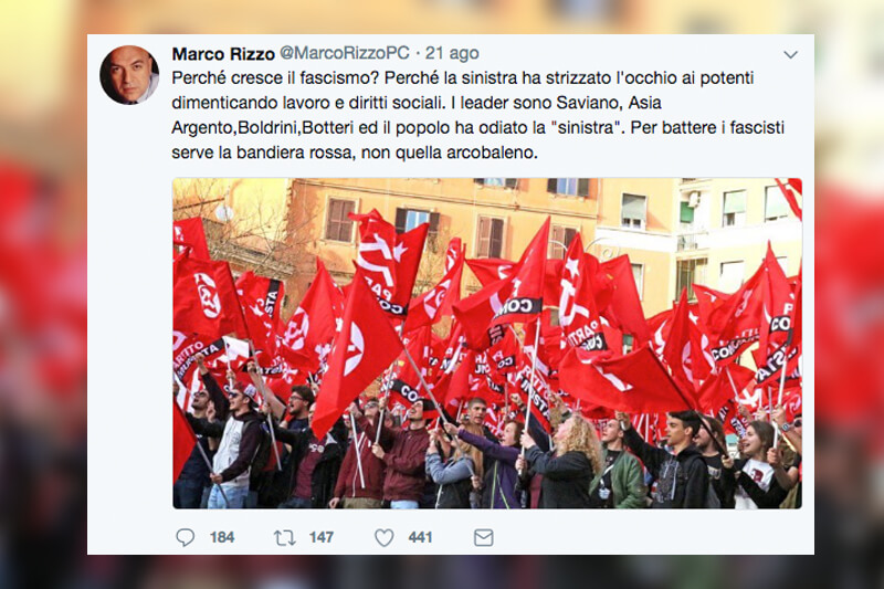 Marco Rizzo: "Per battere i fascisti serve la bandiera rossa, non quella arcobaleno" - marcorizzo - Gay.it