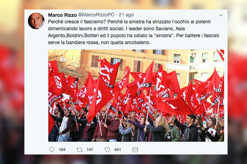 Marco Rizzo: “Per battere i fascisti serve la bandiera rossa, non quella arcobaleno”