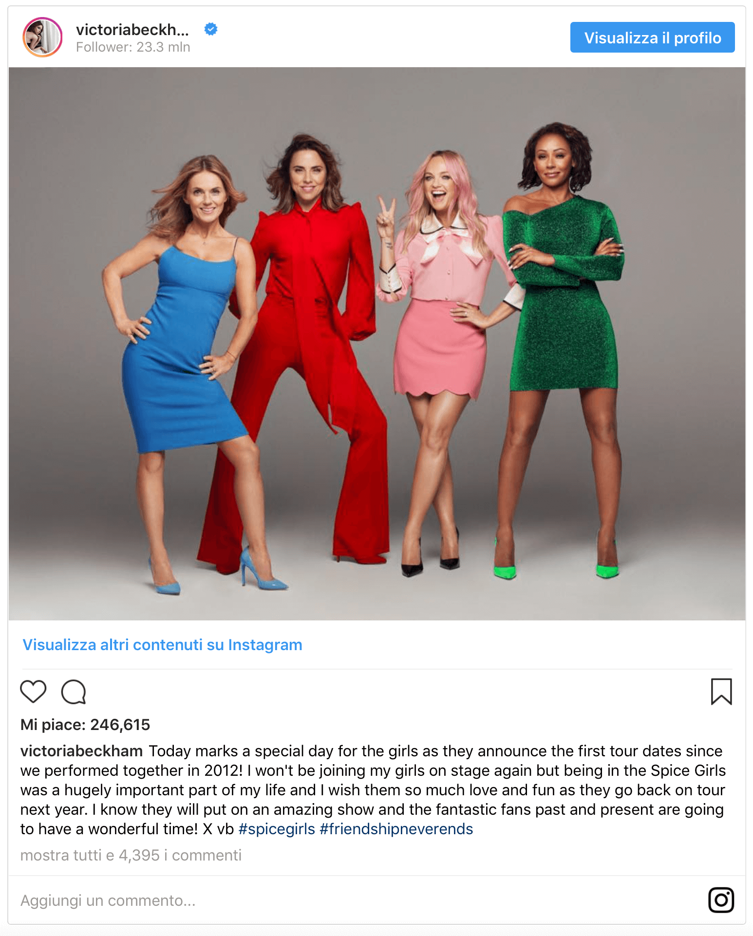 Spice Girls, è ufficiale il reunion tour negli stadi britannici. Ma senza Victoria. - Victoria Bekham Instagram - Gay.it