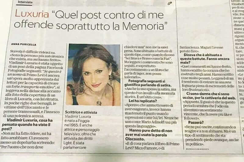 ‘Se questo è un uomo’ con la foto di Luxuria: il post di Fotografie Segnanti scatena la polemica