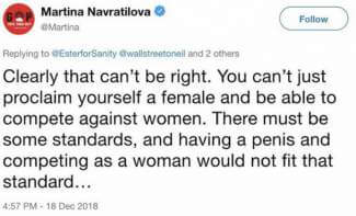 Martina Navratilova contro le persone trans nello sport: 'non puoi avere un pene e competere come donna' - martina tweet - Gay.it