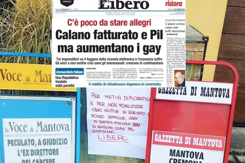 Libero, l'omofobia non paga - Ristora toglie la propria pubblicità (e un'edicola si rifiuta di venderlo) - Libero lomofobia non paga - Gay.it