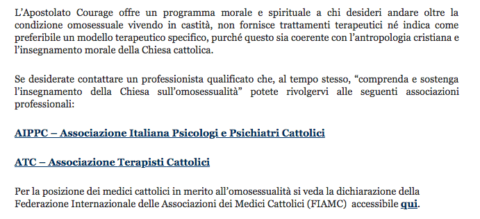 Una parte della pagina del sito di Courage Italia