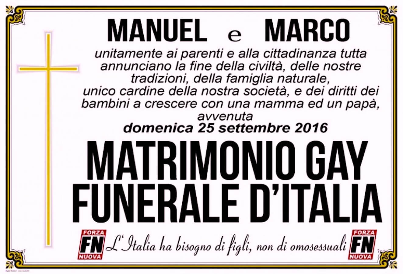 Cesena, affissero necrologi per un’unione civile. Militante di Forza Nuova alla sbarra