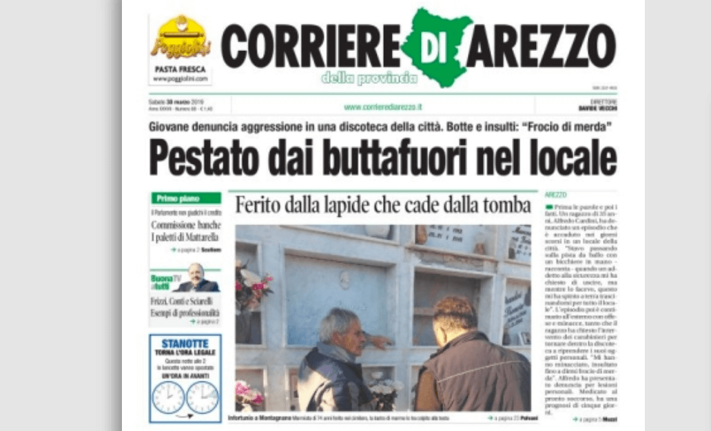 Arezzo, picchiato e cacciato da una discoteca: ‘vai via froc*o di mer*a’