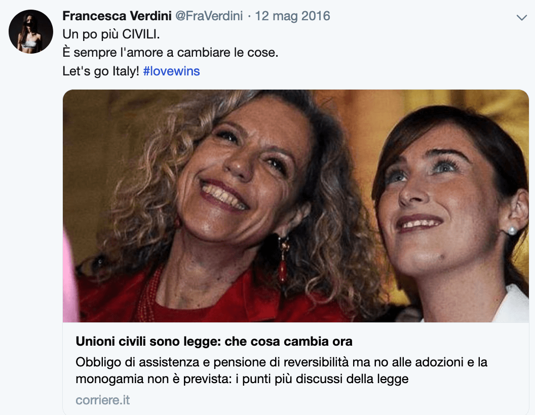 Francesca Verdini, la nuova compagna di Matteo Salvini sostenitrice del matrimonio egualitario - Francesca Verdini tweet gay - Gay.it