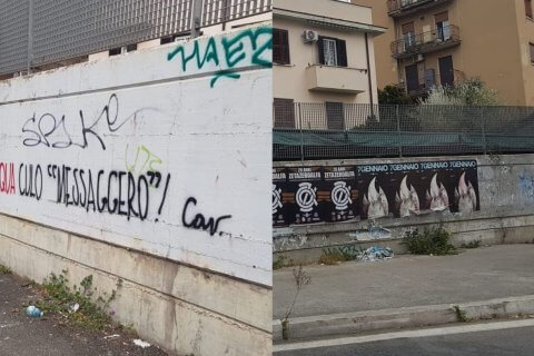Roma, ancora una scritta omofoba nei confronti del giornalista Marco Pasqua - Roma ancora una scritta omofoba nei confronti del giornalista Marco Pasqua - Gay.it