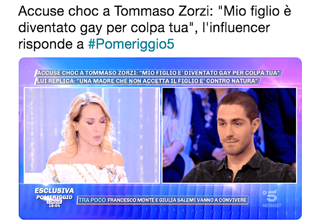 Barbara D’Urso attacca la madre che insultò Tommaso Zorzi per aver fatto ‘diventare’ gay il figlio