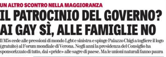 Patrocinio ai gay e non alle famiglie: la teoria di Belpietro su La Verità - verita%CC%80 - Gay.it