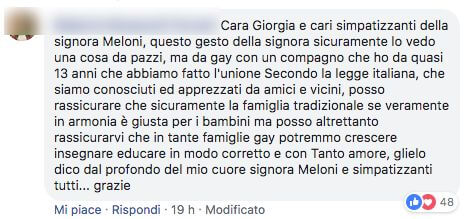 Giorgia Meloni contro la nonna che ha partorito il nipote: "depravazione vomitevole" - commenti positivi meloni 1 - Gay.it