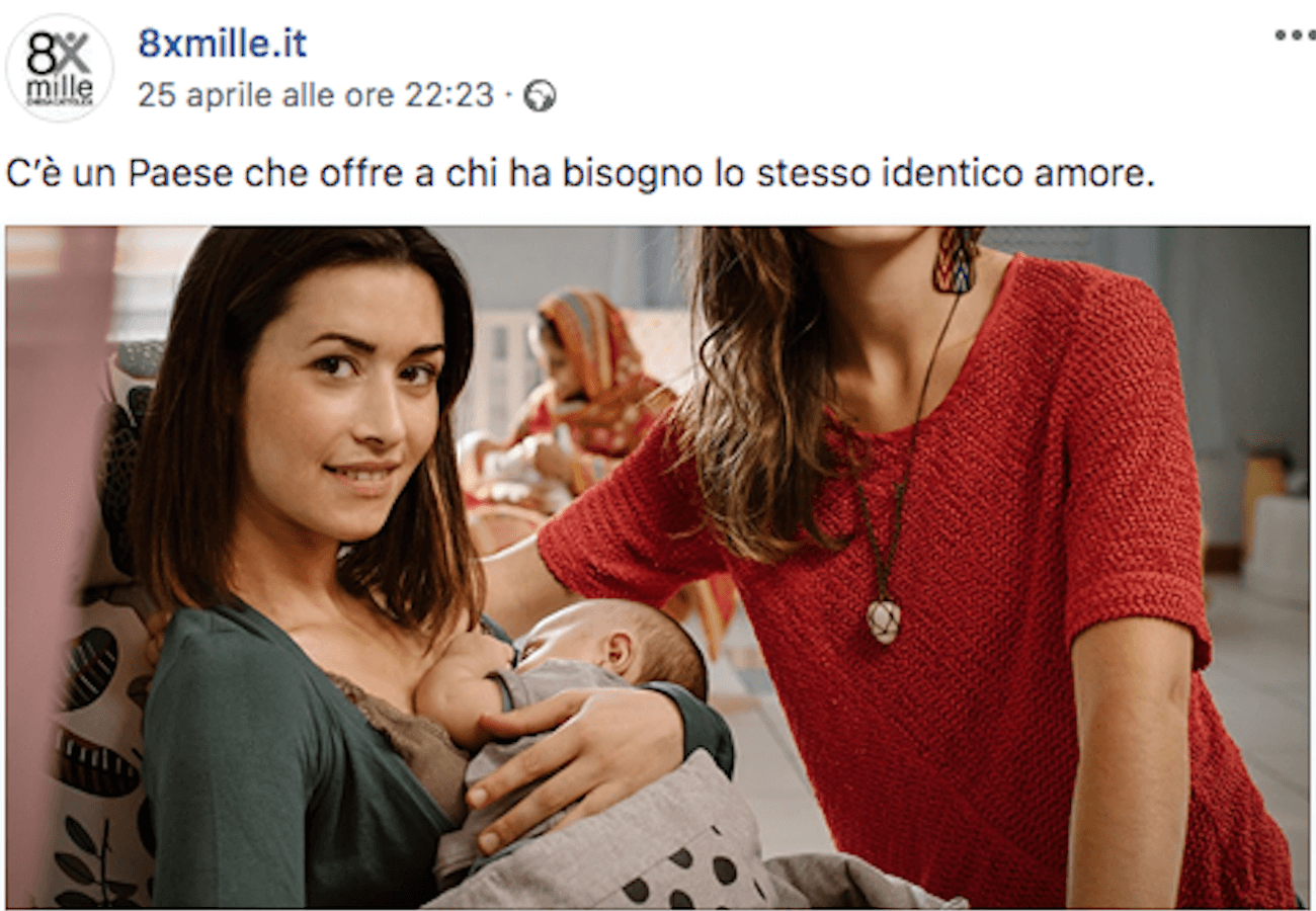 Gaffe nel post Fb dell’8xmille alla Chiesa Cattolica: ritrae una coppia lesbica con un bambino?