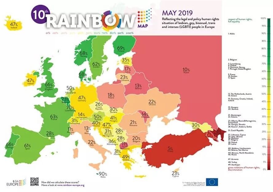 ILGA 2019, Italia sempre peggio sui diritti LGBT: 34esimo  Paese  d’Europa su 49