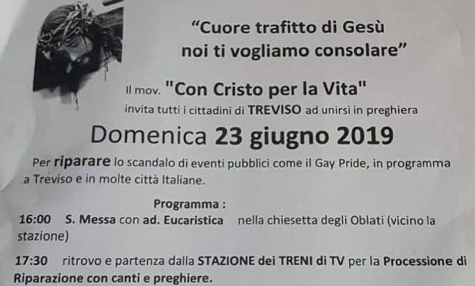 Treviso, annunciata una processione di riparazione "per riparare lo scandalo del Pride" - Treviso Pride - Gay.it