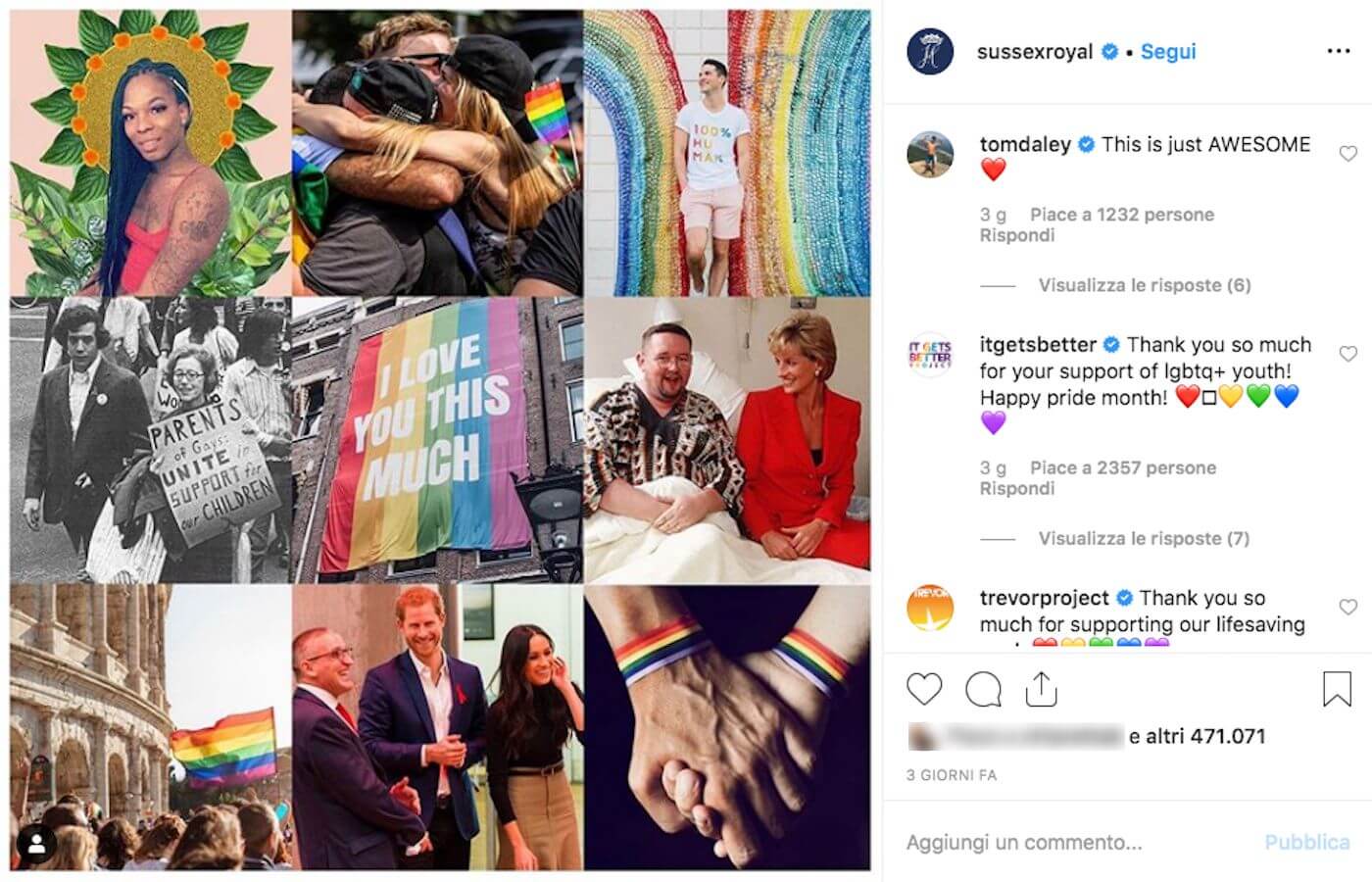 Il principe Harry e Meghan celebrano il Pride Month con un post sul profilo Instagram reale