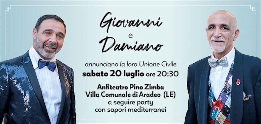 Oggi Giovanni Minerba, fondatore del Lovers Film Festival,   si unisce civilmente con Damiano Andresano