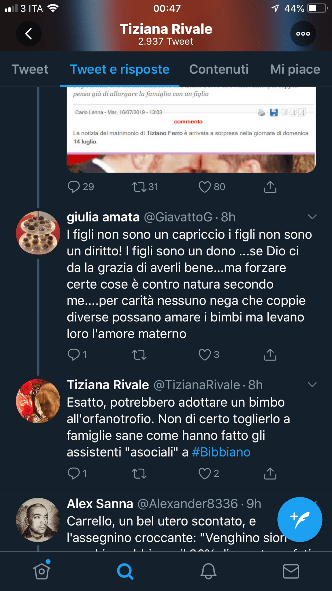 Tiziana Rivale contro Tiziano Ferro: "I figli vengono partoriti dalle donne, adottasse" - IMG 4862 - Gay.it