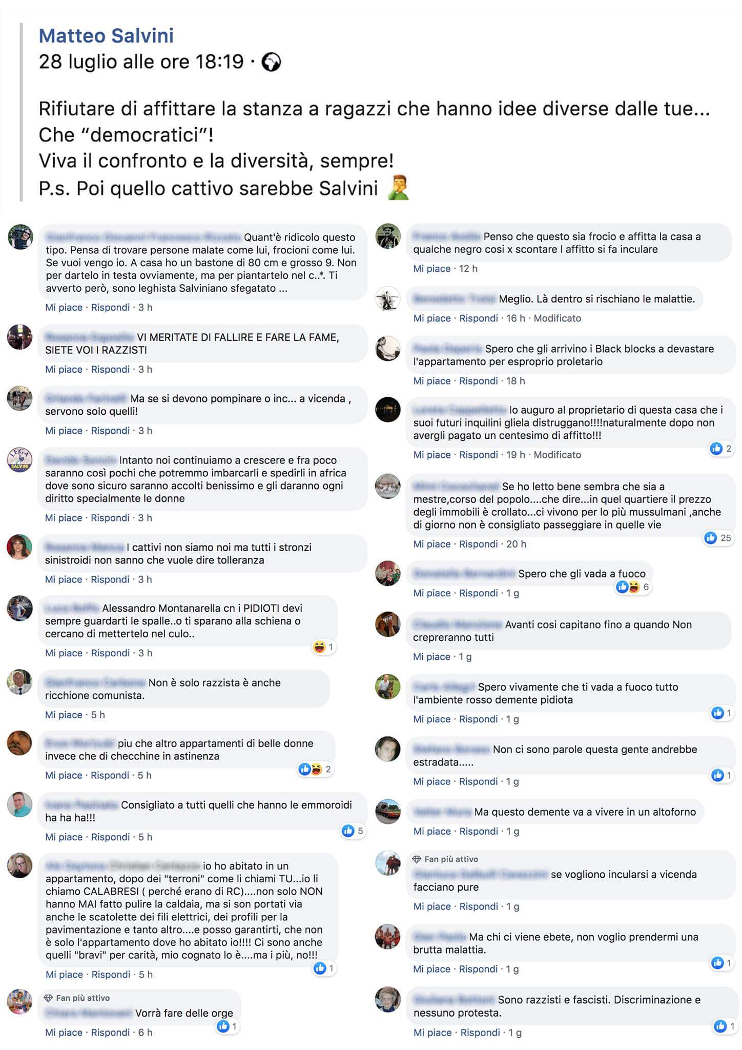 Salvini: discriminatorio non dividere la casa con salviniani. Ma la replica dell'affittuario è virale - Salvini No affitto salviniani commenti - Gay.it