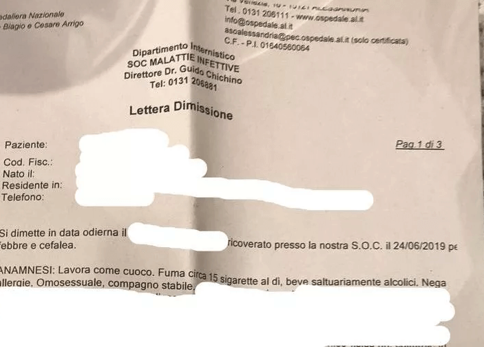 Alessandria: “omosessuale, con compagno” nel referto di dimissioni dell’Ospedale. Con quale diritto?