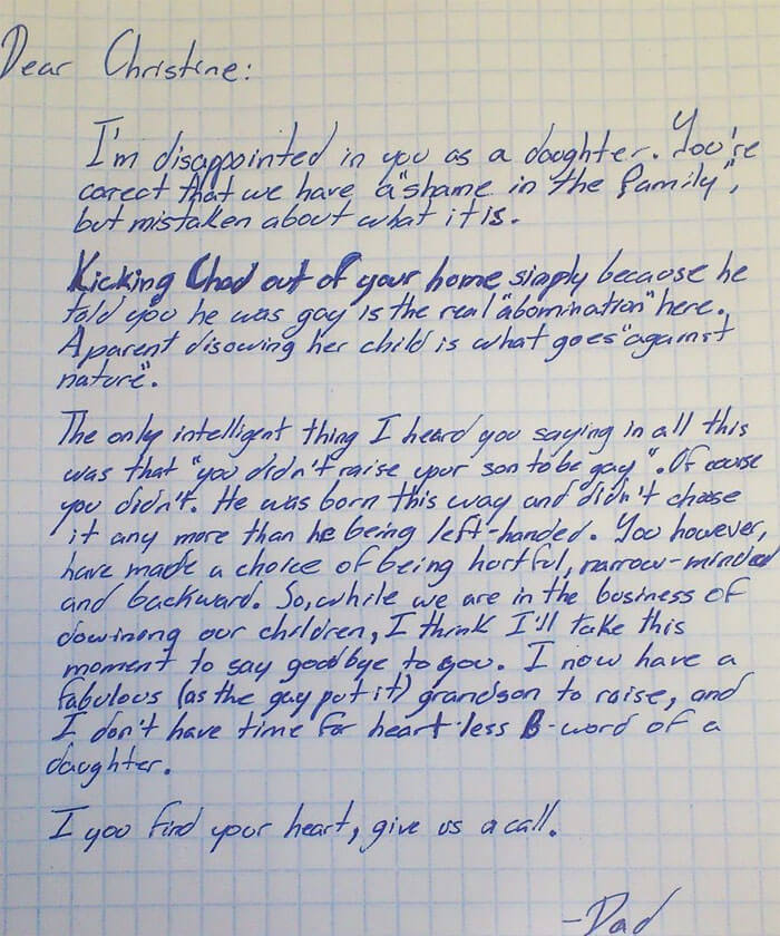Madre caccia figlio di casa perché gay e il nonno la rinnega: "sei tu contro natura" - mom kicks gay son out grandfather letter 16 5d35aeb0bb5a4 700 - Gay.it