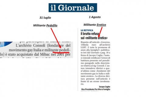 Massimo Consoli, Il Giornale lo definisce 'pedofilo' e poi rettifica: 'errore involontario' - Massimo Consoli - Gay.it