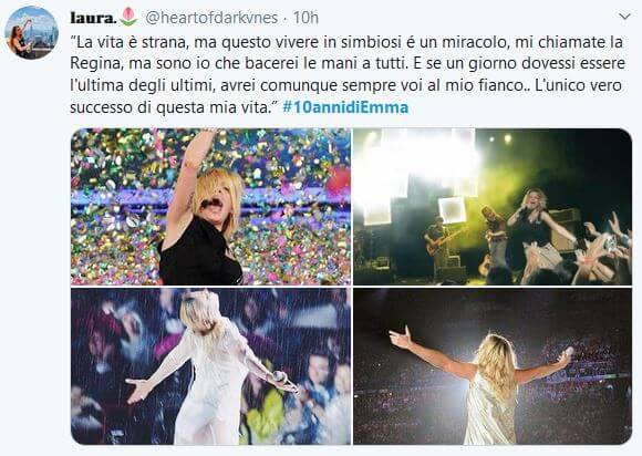 10 anni di Emma Marrone: i tweets celebratori e di supporto dei fans