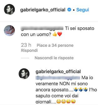 Gabriel Garko risponde all'inattesa domanda social: “Ti sei sposato con un uomo?” - garko instagram censored - Gay.it
